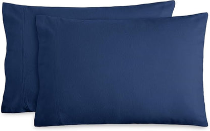 Bare Home Flannel Standard Pillowcases Set of 2-100% Cotton - Velvety Soft & Cozy - Double Brushed Heavyweight Flannel Pillowcases (Standard Pillowcase Set of 2, Dark Blue)