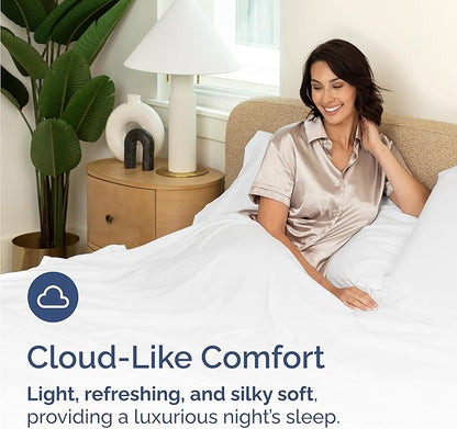 100% Rayon Derived From Bamboo - Bamboo Sheets Twin Size - Cooling Sheets for Twin - Ultra Soft, Breathable & Hotel Luxury Bedding - 1 Flat & 1 Fitted & 1 Pillowcase w/ 16 Inch Deep Pockets - White