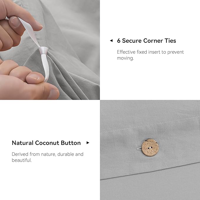 JELLYMONI Cotton Duvet Cover Cal King Size - Light Gray Comforter Cover with Button 100% Washed Cotton 3PCS Breathable Soft Solid Bedding Set Duvet Cover 104×98in & 2 Pillowcases (NO Comforter)