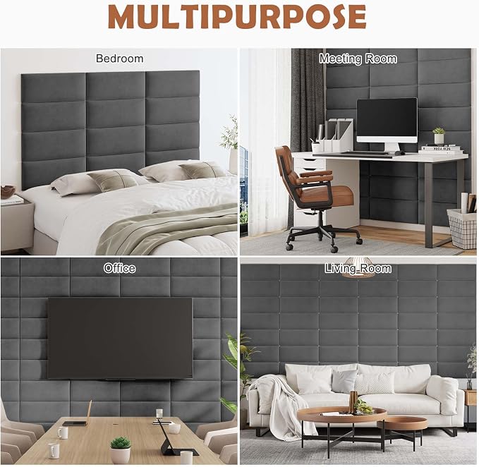 IFNOW Wall Mounted Headboard, Peel and Stick Panels, Dark Grey, Queen | Upholstered 3D Soundproof Acoustic Panels Reusable and Removable Padded Leather Bed Headboard, 6 Panels 9.84" x 23.62"
