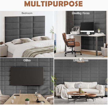 IFNOW Wall Mounted Headboard, Peel and Stick Panels, Dark Grey, Queen | Upholstered 3D Soundproof Acoustic Panels Reusable and Removable Padded Leather Bed Headboard, 6 Panels 9.84" x 23.62"