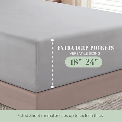 Elegant Comfort Luxurious 1500 Premium Hotel Quality Microfiber 4-Piece Sheet Set, 18-24 Inches Deep - Extra Deep Pocket Sheets - Ultra Soft 4PC Deep Pocket Sheets, California King, Silver Gray