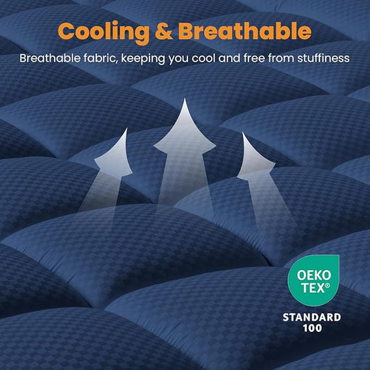 MATBEBY Full Size Mattress Pad - Cooling Breathable Mattress Topper, Quilted Fitted Mattress Protector, Pillow Top Mattress Cover with 8-21" Deep Pocket, Machine Washable, Navy Blue, 54x75 Inches