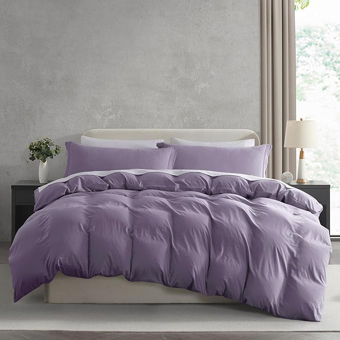 Nestl Twin Duvet Cover Set - Soft Prewashed Grayish Purple Duvet Cover Twin/Twin XL, 2 Piece, with Zipper Closure, 1 Duvet Cover 68x90 inches and 1 Pillow Sham