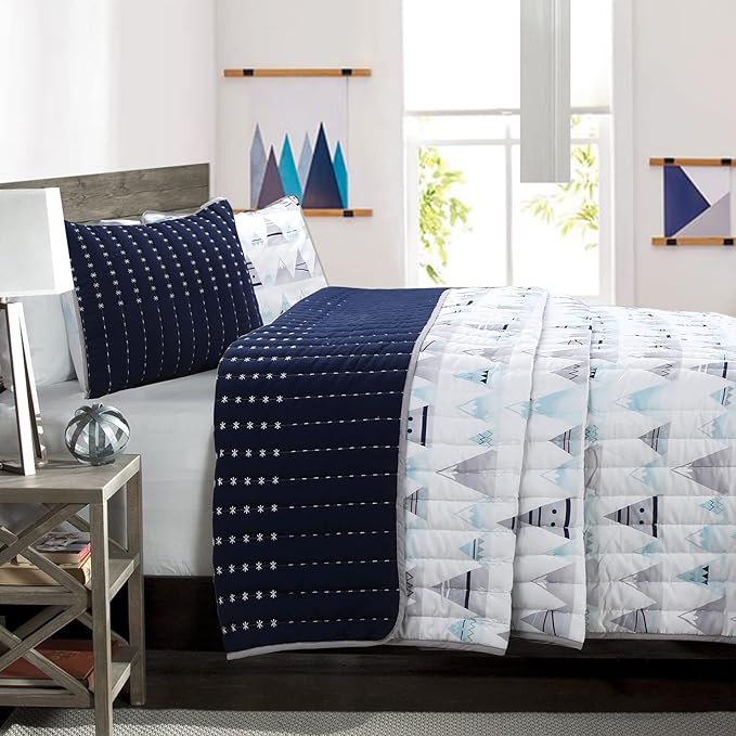 Cozy Line Home Fashions Summit Blues Snowy Alps Pike Winter Mountains Polyester Reversible Quilt Bedding Set, Coverlet, Bedspread (Twin - 2 Piece)