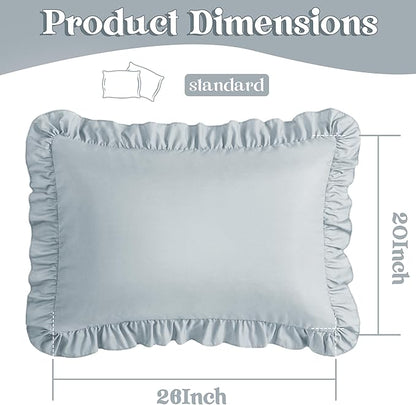 KKJIAF Ruffle Pillow Cases Standard Size Set of 2, Ruffled Pillow Covers with Envelope Closure, Wrinkle Resistant Ruffled Pillow Shams 20" x 26", Dusty Blue