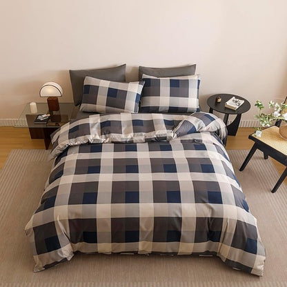 CLOTHKNOW Blue Plaid King Size Comforter Set Gingham Tartan Bedding Comforter Sets Geometric Comforter King Sets with 2 x Pillow Cases