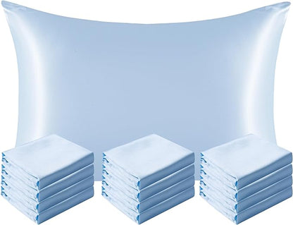 NTBAY 12 Pack Satin Standard Pillowcases for Hair and Skin, Luxurious and Silky Pillow Cases with Envelope Closure, 20 x 26 Inches, Aqua