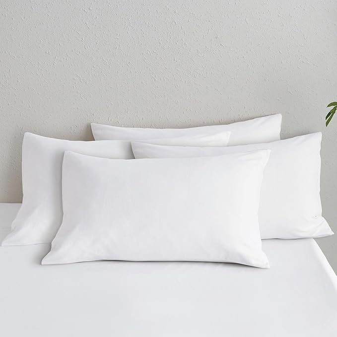 MooMee Bedding Pillowcases Pack of 4 100% Washed Cotton Linen Like Textured Breathable Durable Soft Comfy (Solid Off White, Standard)