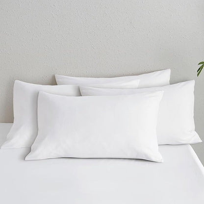 MooMee Bedding Pillowcases Pack of 4 100% Washed Cotton Linen Like Textured Breathable Durable Soft Comfy (Solid Off White, King)