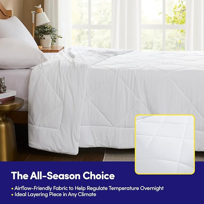 Oversized Cooling Comforter Twin/Twin XL – Reversible Diamond-Quilted Comforter for College Dorms – Lightweight Breathable Bed Blanket for Hot Sleepers, Night Sweats & College Students, White
