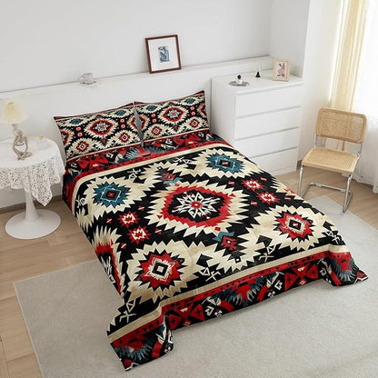 Feelyou Boho Comforter Set Toddler Size Southwest Native American Design Comforter Southwestern Geometric Bedding Set Western Decor Duvet Set Black Beige Quilt Set