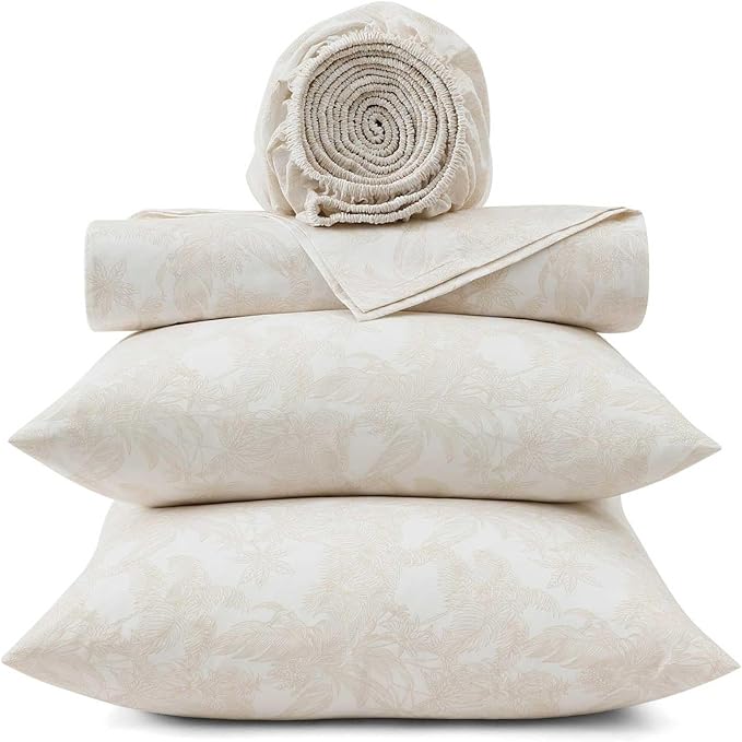 Tommy Bahama - King Size Sheet Set, 100% Cotton Percale Bedding with a Crisp & Cool Feel, Bed Sheets with Matching Fitted Sheet & Pillowcases (Legacy Fronds Beige)