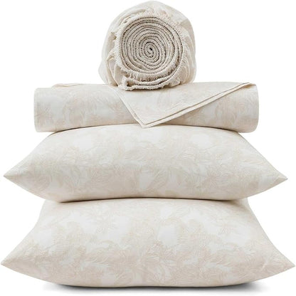 Tommy Bahama - King Size Sheet Set, 100% Cotton Percale Bedding with a Crisp & Cool Feel, Bed Sheets with Matching Fitted Sheet & Pillowcases (Legacy Fronds Beige)
