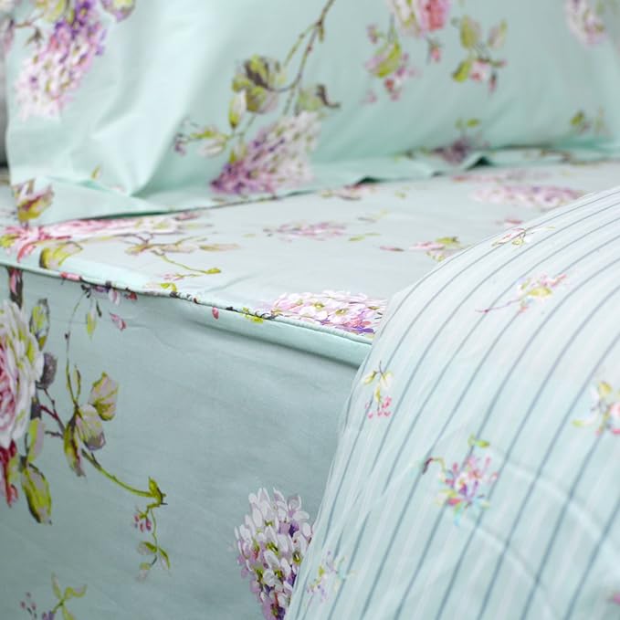 FADFAY Girls Bedding Floral Duvet Cover Set Twin Size Hydrangea Flower 100% Cotton Soft Quilt Cover Set Reversible Zipper Green Blue Bed Cover 3 Piece- No Filling