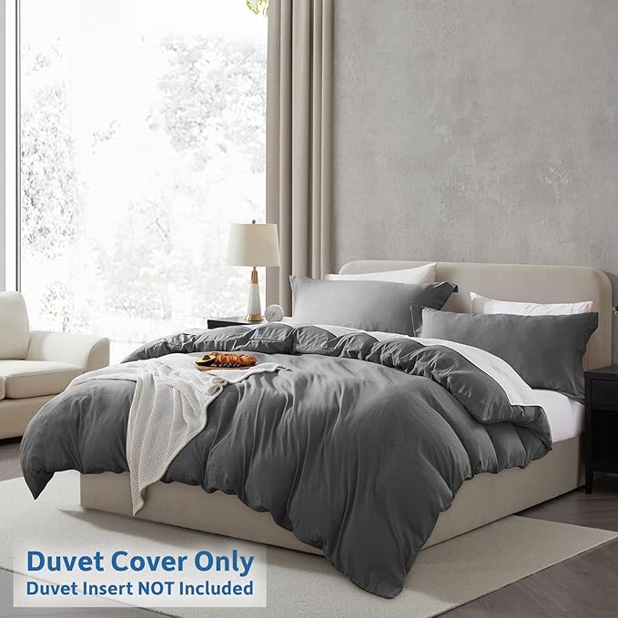 Nestl Grey Duvet Cover Full Size - Soft Prewashed Full Size Duvet Cover Set, 3 Piece, with Zipper Closure, 1 Duvet Cover 80x90 inches and 2 Pillow Shams