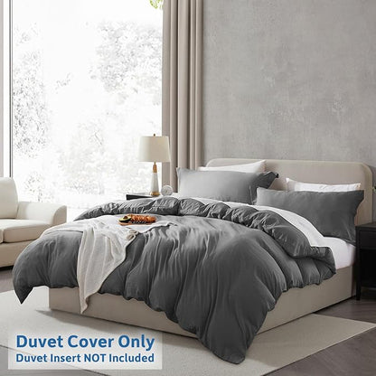 Nestl Grey Duvet Cover Full Size - Soft Prewashed Full Size Duvet Cover Set, 3 Piece, with Zipper Closure, 1 Duvet Cover 80x90 inches and 2 Pillow Shams
