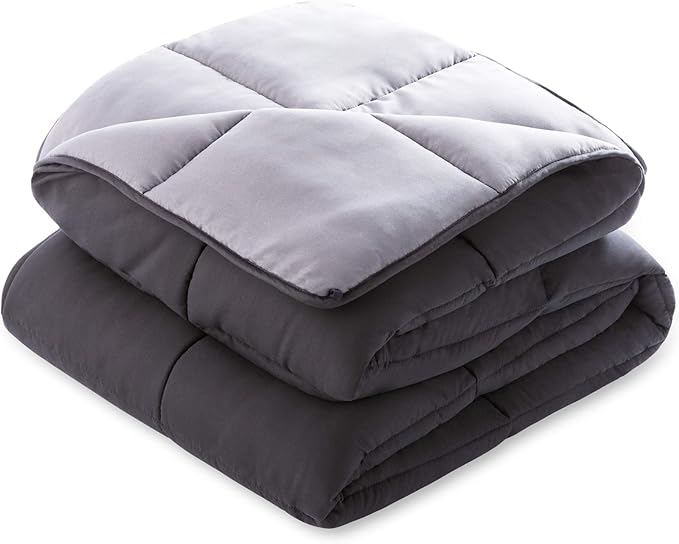 Linenspa Reversible Down Alternative Comforter and Duvet Insert, California King – All-Season Comforter with Box Stitch and 8 Duvet Loops – Bedding for Kids, Teens, and Adults – Black / Graphite