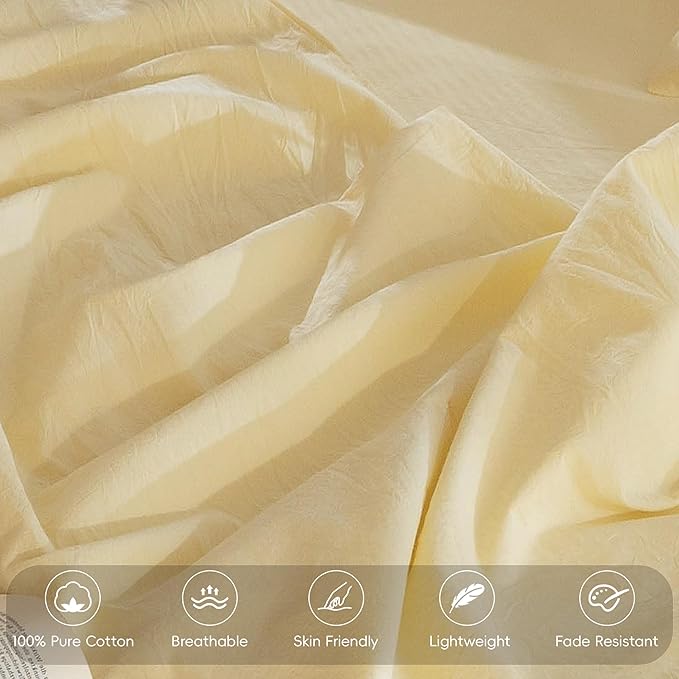 MooMee Bedding Pillowcases Pack of 2 100% Washed Cotton Linen Like Textured Breathable Durable Soft Comfy (Heathered Butter Yellow, Standard)