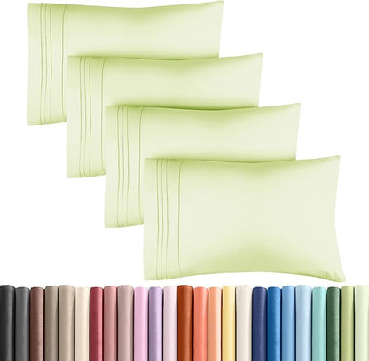 Queen Pillow Cases Set of 4 - Ultra Soft Hotel Quality Pillowcase Covers - Comfy, Cozy & Wrinkle Free - Shrinkage & Fade Resistant - Machine Washable Pillow Protectors - 4 Piece Set - Light Sage Green