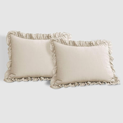 Lush Decor Reyna Ruffle Comforter Set, Full/Queen, Wheat, 3 Piece Cozy Bedding Set