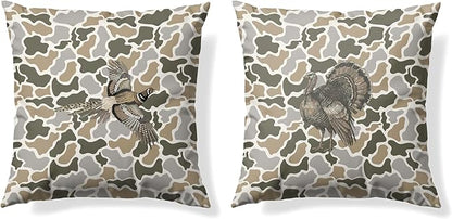 Vintage Camo Turkey Pheasant Throw Pillow Covers 18x18 Set of 2, Turkey Pheasant Hunting Pillowcase, Camouflage Farm Animal Decorative Pillow Covers,Camouflage Wild Animal Decor