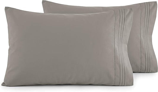 Elegant Comfort Luxury Ultra-Soft 2-Piece Pillowcase Set - 1500 Premium Hotel Quality Microfiber Double Brushed - Wrinkle Resistant, Standard/Queen, Grey