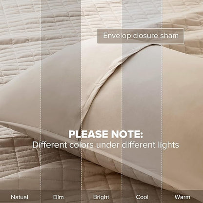 Comfort Spaces Kienna Quilt Set- Double Sided Stitching Design Summer Blanket, Lightweight, Soft, All Season Bedding Layer, Matching Sham, Taupe, Coverlet Twin/Twin XL(66"x90") 2 Piece