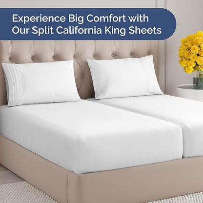 Split California King Bed Sheet Set - 5 Piece Split Cal King Size Sheets - Ultra-Soft, Breathable & Cooling - Comfy, Wrinkle & Fade Resistant - Fits 8" to 16" Inch Mattress with Deep Pockets - White