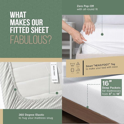 TEXAS LINEN CO. 100% Organic Cotton Printed Sheets Twin XL Size - 3 PC Organic Cotton Percale Sheets Twin XL (Pinstripe - Light Grey), Cooling Sheet for Dorm Room, 16" Deep Pocket - GOTS Certified