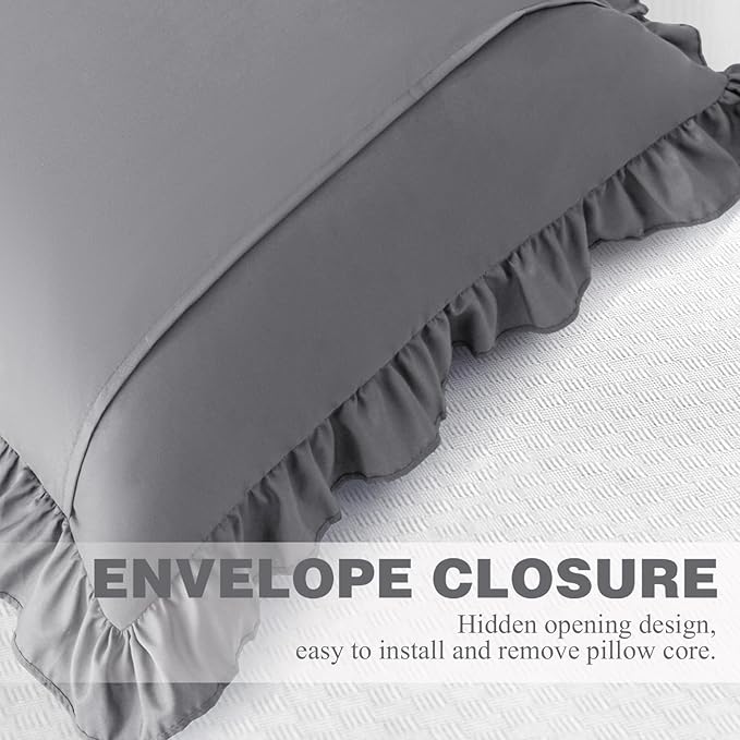 KKJIAF Ruffle Pillow Cases 26x26 Inches, Grey Square Ruffled Pillow Covers Set of 2, Microfiber Wrinkle Resistant Pillow Shams with Envelope Closure for Sofa Bed Living Room