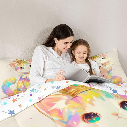 Erosebridal 3D Anime Cat Bedding for Animal Lovers Cartoon Lovely Cat Comforter Set Full, Kawaii Colorful Cat Bedding Comforter Sets for Girls Boys Kids Cartoon Gifts Decor for Bedroom