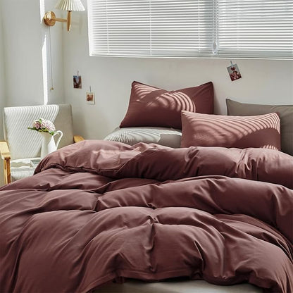 CLOTHKNOW Brick Red King Size Comforter Set Brownish Bedding Comforter Sets Rust Red Comforter King Soft Blackish Comforter with 2 x Pillow Cases