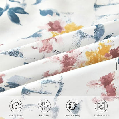 WINLIFE 100% Cotton Pillow Cases Set of 2 Aesthetic Shabby Floral Chic Printed Pillowcase Envelope Closure Pillow Cover, Soft & Breathable (King, 20'' x 36'')