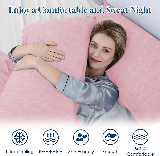 CHOSHOME Cooling Pillow Cases Zipper Pillow Covers Q-Max > 0.45 Zippered Pillowcases for Hot Sleepers, Soft, Breathable, Skin-Friendly, 2 Pack (Standard, 20"x26", Pink)