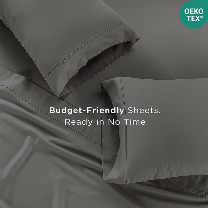 Threadmill Cotton Queen Sheet Set | 100% Cotton Sheets for Queen Size Bed | Solid Sateen Queen Bed Sheets Set with 16” Deep Pocket | Soft Breathable 4-Piece Cooling Bedding Sheet Set | Dark Grey