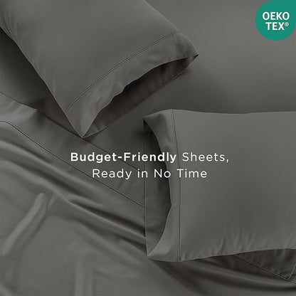 Threadmill Cotton Queen Sheet Set | 100% Cotton Sheets for Queen Size Bed | Solid Sateen Queen Bed Sheets Set with 16” Deep Pocket | Soft Breathable 4-Piece Cooling Bedding Sheet Set | Dark Grey