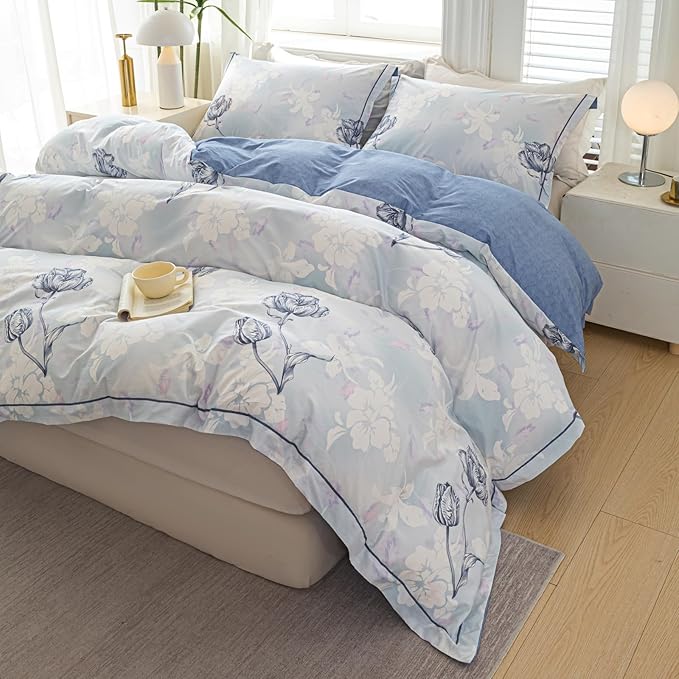 OAITE Duvet Cover Set King Size Floral Pattern 500 Thread Count Ultra Soft 100% Cotton Duvet Cover Sets 3-PC, Breathable Duvet Cover with Zipper Closure & Corner Ties