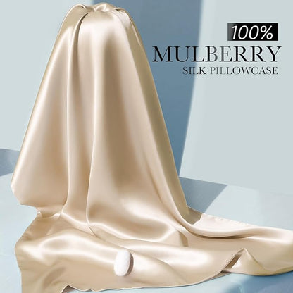 J JIMOO 100% Mulberry Silk Pillowcase for Hair and Skin, 22 Momme Pure Natural Silk Pillow Case Both Sided with Zipper, Pillow Cover for Women Mom Men (Beige, Standard 20''×26'', 2 Pack)