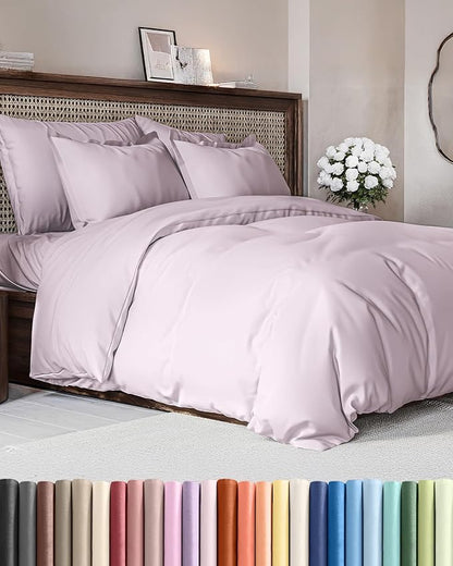 Duvet Cover King Size Set - Extra Soft King Duvet Cover 104" x 90" with 2 Pillow Shams - Hotel Luxury, Easy Care & Fade Free with Zipper Closures and Ties - Comfy, Cozy & Breathable (Light Lavender)