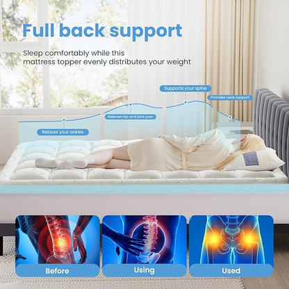 DUMOS Dual Layer 4 Inch Mattress Topper Queen, Memory Foam Mattress Topper - 2 Inch Gel Memory Foam and 2 Inch Pillow Top Mattress Pad Cover for Back Pain, Thick Soft Topper with 8-16 Inch Deep Pocket