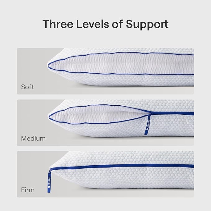 Nectar Tri-Comfort Cooling King Pillow - Adjustable Support & Firmness - Cooling Cover - Pressure Relief - Helps Reduce Neck Pain - Premium Memory Foam & Microfiber Down Alternative