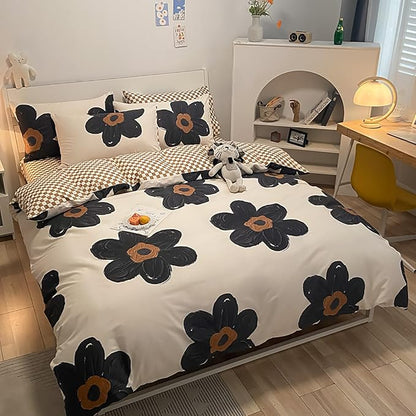 Cottonight Black and White Floral Comforter Twin Big Flower Chic Bedding Boho Modern Elegant Breathable Quilts Blankets Lightweight Comforter Set with 2 Pillowcases