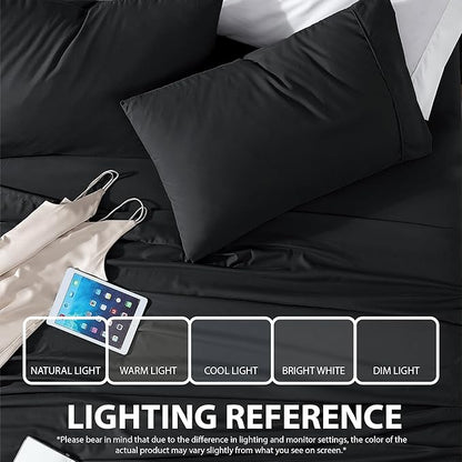 Cathay Home Essentials Ultra Soft Hypoallergenic Wrinkle Resistant Double Brushed Microfiber Bedding Sheet Set, Black, Full