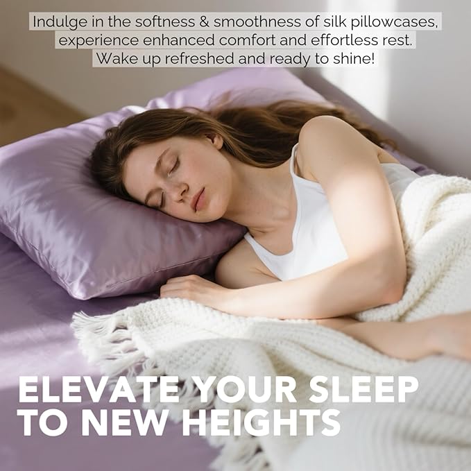 Ravmix Silk Pillow Cases with Zipper, 21momme Mulberry Silk Pillowcase for Hair Skin Health, Soft Smooth Breathable Cool Pillow Cover for Beauty Sleep with Gift Box 1PC(Standard 20"x26", Lilac)