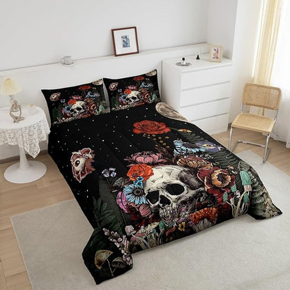 Erosebridal Sugar Skull Bedding Set,Botanical Flower Comforter Set for Kids Boys Girls Home Decor,Starry Sky Duvet Set Trippy Galaxy,Halloween Gothic Down Comforter Soft Lightweight 3Pcs,King Size