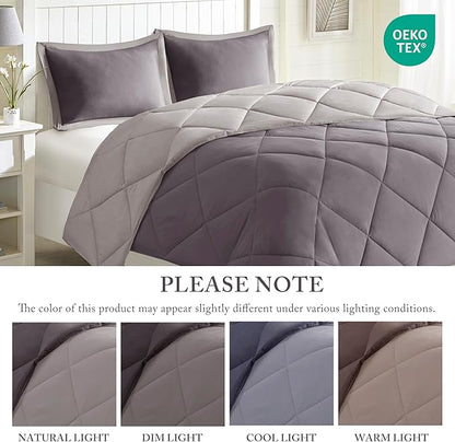 Madison Park Comforter Set, Reversible Down Alternative All Season Microfiber Bedding, 3M Scotchgard Stain Release, Full/Queen Dorm Comforter, Charcoal/Grey