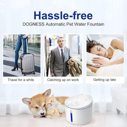 DOGNESS Pet Water Fountain for Cat & Small Dog 34oz/1L (D03-White) | 13° Inclined Triple Filtration whisper-quiet,Automatic Water Fountains for cats indoor,Melamine materials