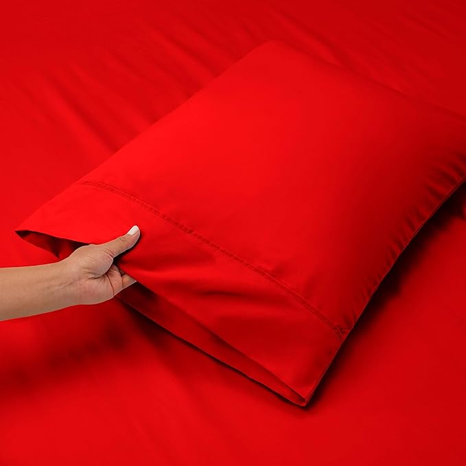 Hearth & Harbor Extra Deep Pocket Sheets - Fits Mattress 18-24 Inches Deep - Extra Deep Pocket California King Size - 6 Piece Cal King Sheets - Cal King, Cherry Red