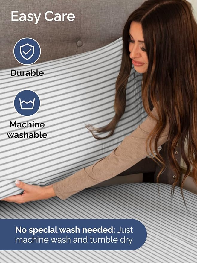 Extra Deep Full Sheet Set - 6 Piece Breathable and Cooling Sheets - Hotel Luxury Bedding for Women, Men, Kids & Teens - Easy & Secure Fit - Soft and Wrinkle Free - Extra Deep Pockets - Grey Stripes